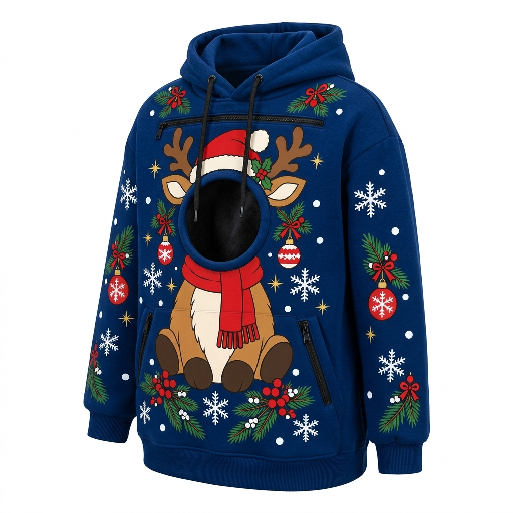 Sudadera canguro navideña Reno para llevar a tu perro